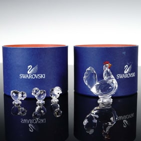 4pc Swarovski Crystal Figurines, Hen and Baby Chicks