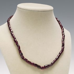 Beaded Garnet Necklace with Sterling Silver Clasp