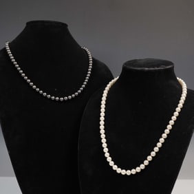 2pc Champagne and Grey Pearl Necklaces