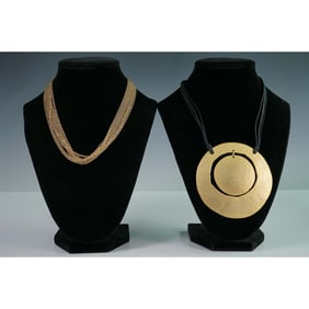 2pc Landau and Antik Collection Gilt Metal Necklaces