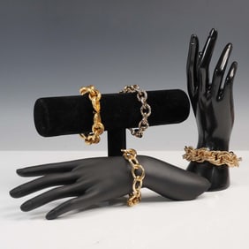 4pc Gold Tone Link and Textured Bracelets