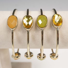 4pc Gold Tone Bangles with Statement Stones