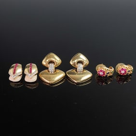 3 Pairs Gold-Tone Earrings with Floral and Geometric Designs