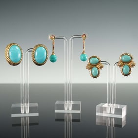 3 Pairs of Turquoise-Colored Drop and Clip-on Earrings