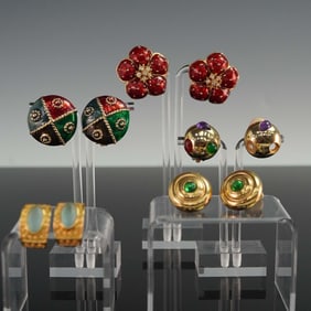 5 Pairs of Vintage Designer Clip-On Earrings, Incl. Maresco, Landau, NLH