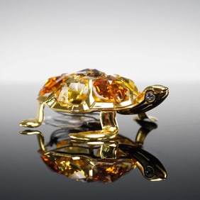 Matashi 24K Gold Plated Figurine, Turtle with Crystals