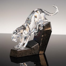 Swarovski Crystal Figurine Panther on Rock Signed with Box