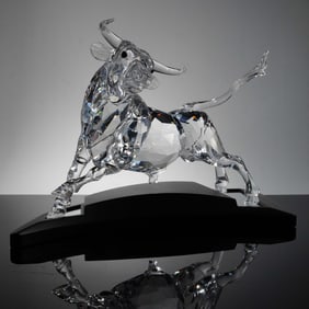 Swarovski Crystal Figurine, Limited Edition Bull with Base and Case