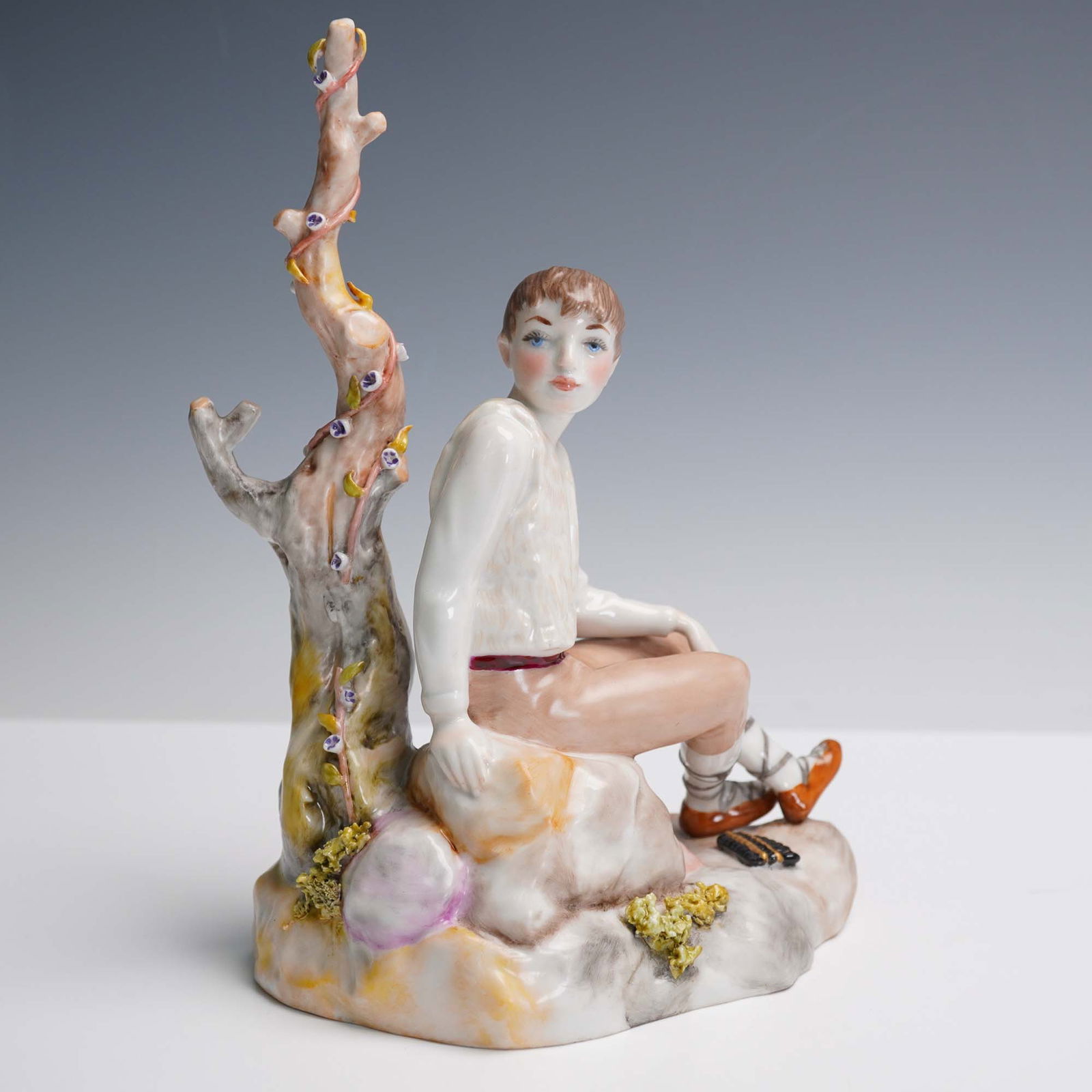 Porcelain Figurine, Boy Seated by Tree Trunk (1 of 7)
