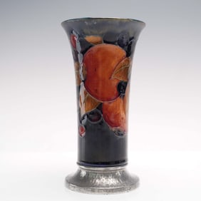 Moorcroft Pottery Vase Pomegranate Pattern Tudric Pewter Base