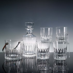 6pc Baccarat Crystal Rotary Pattern Bar Set, Decanter & Glasses