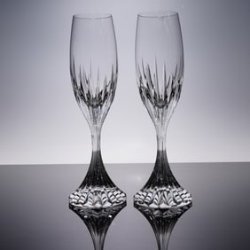 Pair of Baccarat Crystal Fluted Champagne Glasses, Massena