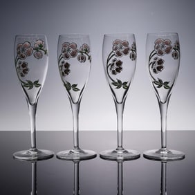 4pc Perrier-Jouët Hand-Painted Champagne Flutes