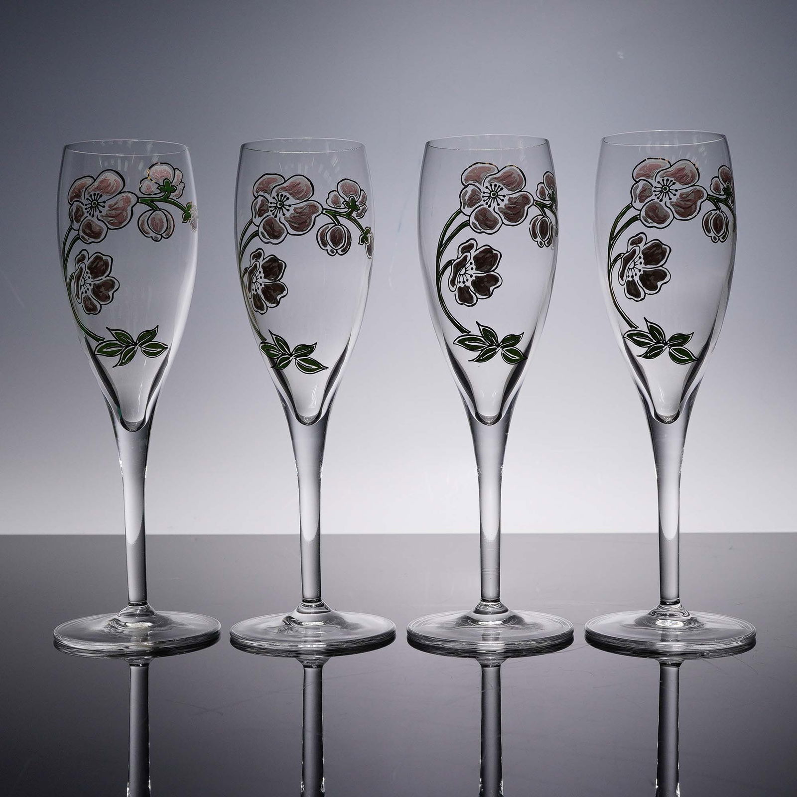 4pc Perrier-Jouët Hand-Painted Champagne Flutes (1 of 5)