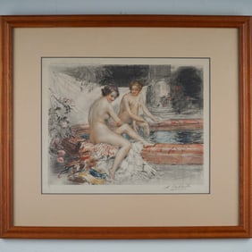 Antoine Calbet, Hand-Colored Etching, Two Nudes
