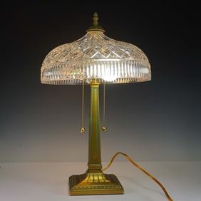 Waterford Crystal Table Lamp with Cut Dome Shade and Gold Tone Base