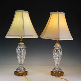 Pair of Waterford Crystal Table Lamps with Fabric Shades