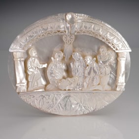Mother of Pearl Carved Nativity Scene Shell Plaque