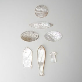 6pc Chinese Carved Mother of Pearl Gaming Chips