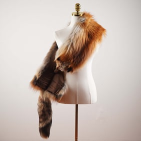 Red Fox Fur Stole with Head & Tail