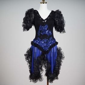 Shirley Parker London Black and Blue Ruffled Sequin Dress