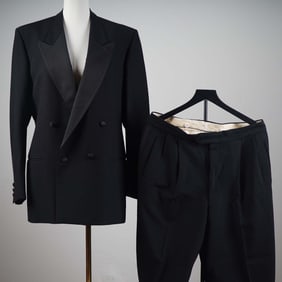 Saks Fifth Avenue Black Wool Tuxedo Suit, Made in Italy