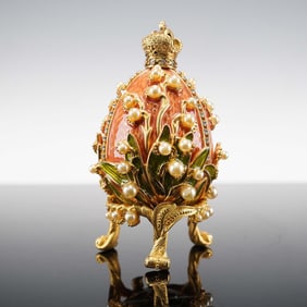 Jeweled Faberge Style Egg Figurine with Crown Topper