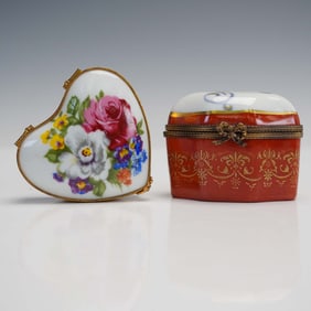 2pc Limoges France Porcelain Boxes, Heart Box and Perfume Caddy