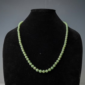 Nephrite Jade and Yellow Gold Bead Necklace
