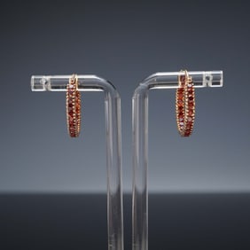 10K Gold Garnet Hoop Earrings, Marked Mexico