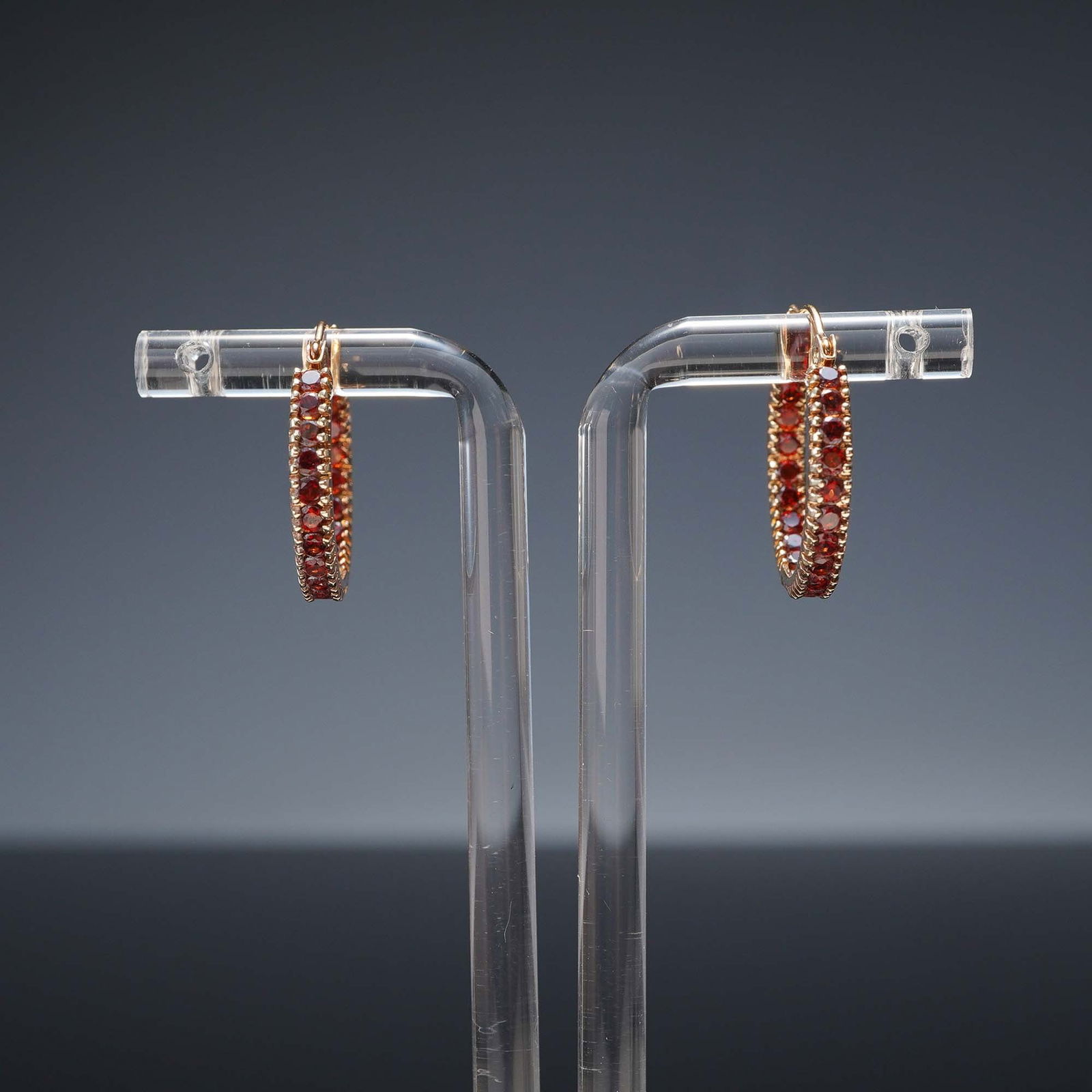 10K Gold Garnet Hoop Earrings, Marked Mexico (1 of 5)