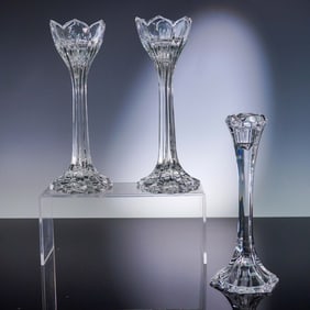 3pc Gorham and Bohemia Crystal Candlestick Set