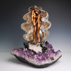 Manuel Vidal Amethyst Geode Sculpture with Embracing Couple
