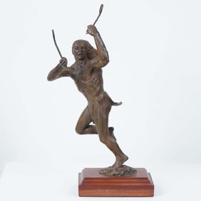 Jud Hartmann Bronze Sculpture, Native American Warrior, Signed