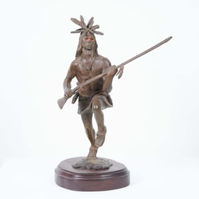 Jud Hartmann Bronze Sculpture, Native American Warrior, Signed