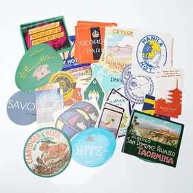 100pc Vintage Hotel Luggage Stickers & Coasters, International Lot