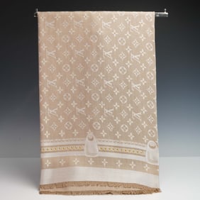 Louis Vuitton Monogram Studded Beige Silk Blend Wrap