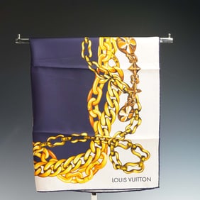 Louis Vuitton Silk Scarf, Gold Chain Print