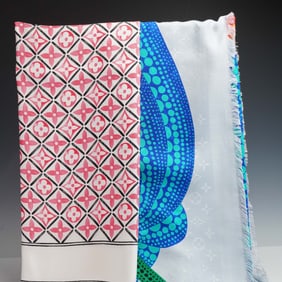 2pc Louis Vuitton Silk Scarf & Wrap, Multicolor Monogram & Geometric Design