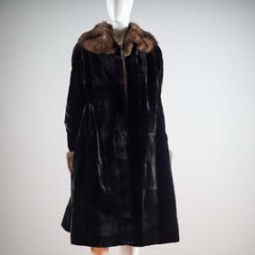 Genuine Mink & Sable Fur Coat with Fur Trim
