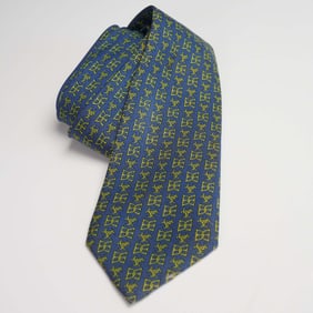 Hermes Silk Tie, Blue and Green Equestrian Pattern