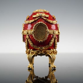 Joan Rivers Faberge Style Red Enamel Egg Figurine with Laurel Swags
