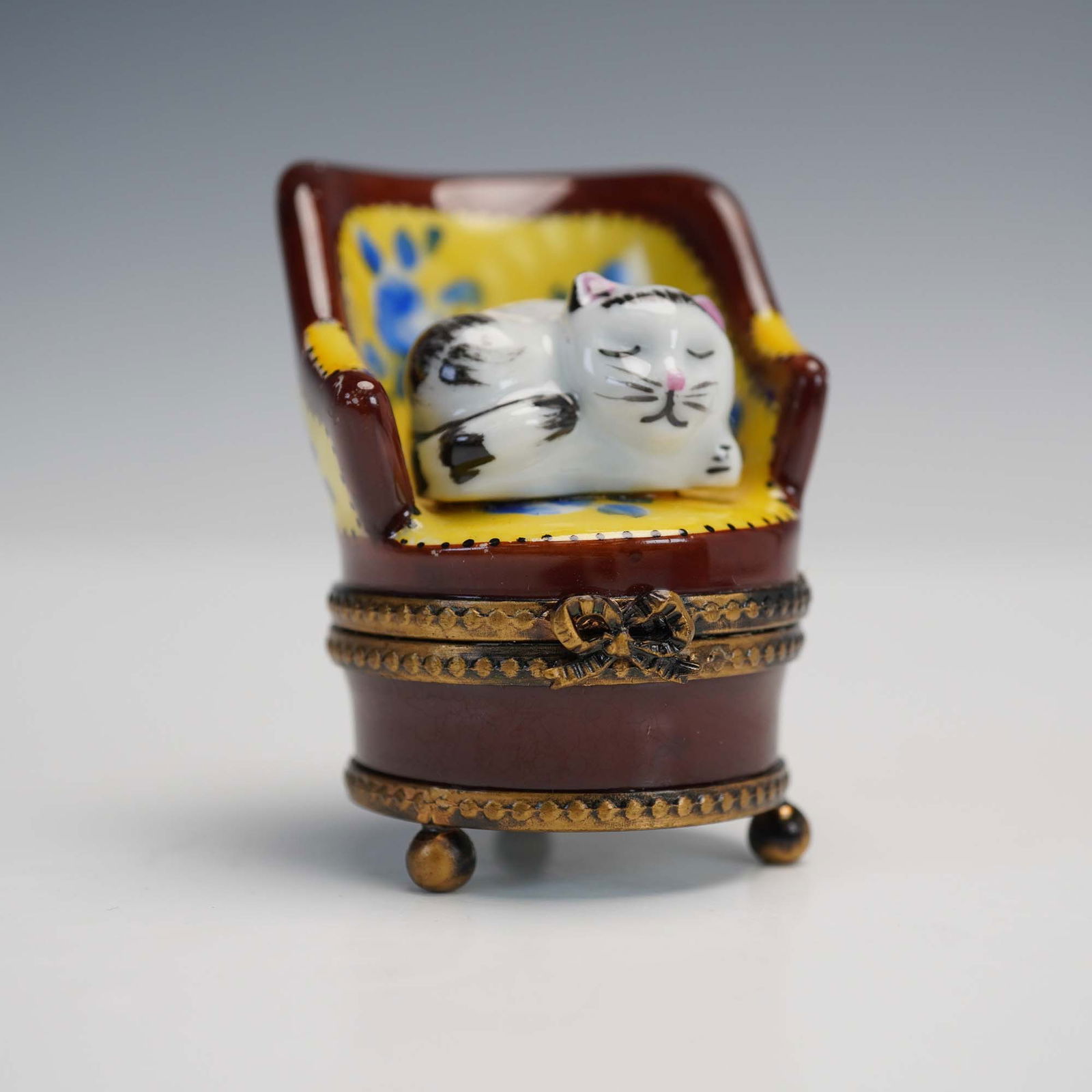 GR Limoges France Porcelain Box, Cat on Armchair (1 of 6)