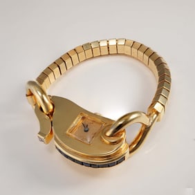 Lacloche Paris Gold Bracelet Watch, Whale Form with Sapphires and Diamond