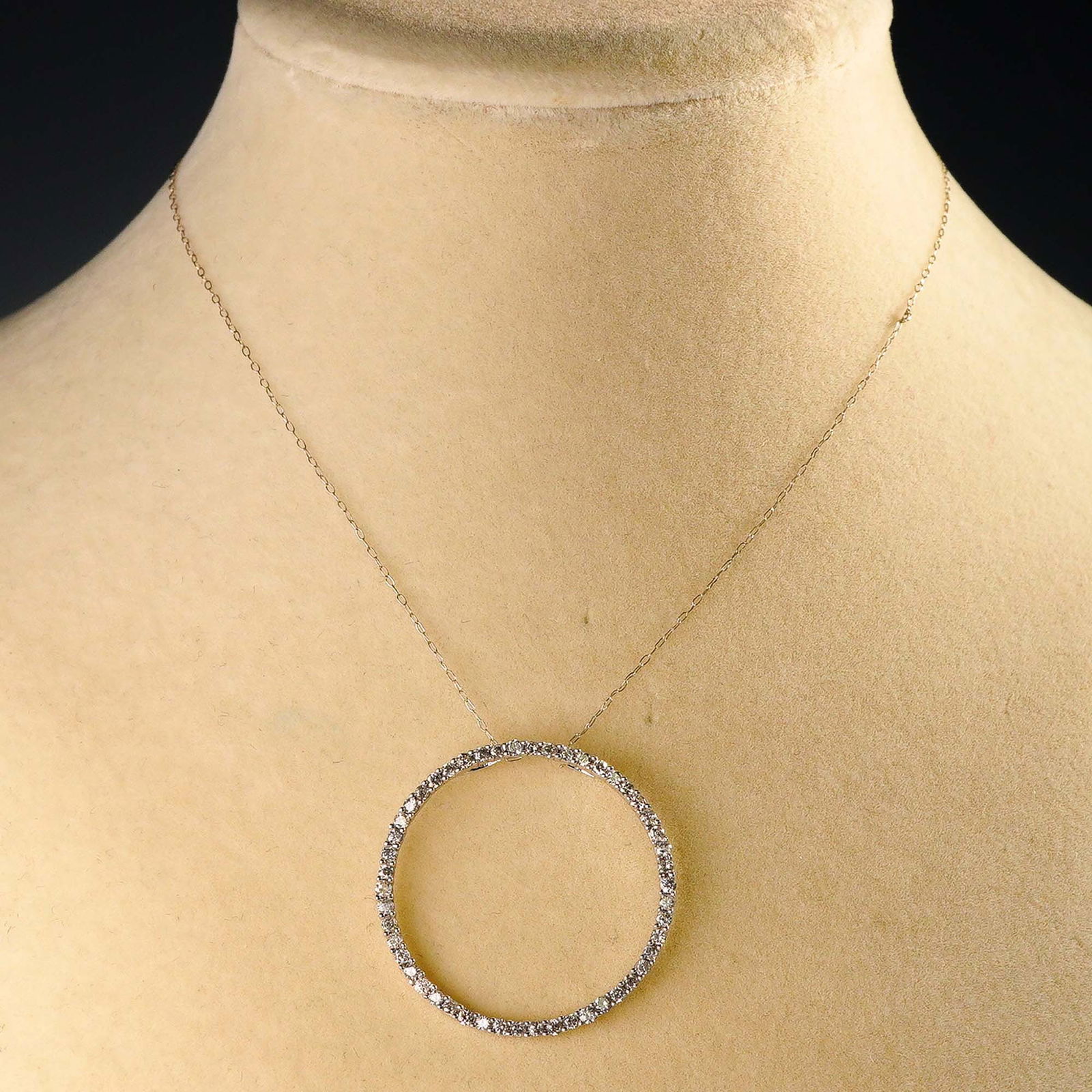 10K White Gold Diamond Circle Pendant Necklace (1 of 7)