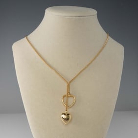 Gold Heart Drop Necklace, Marked 14K and 10K CTI Italy