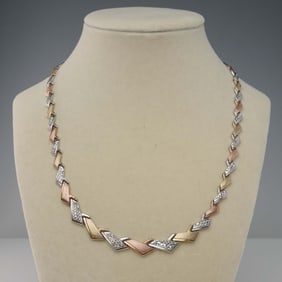 Two-Tone Sterling Silver and 14K Gold Plated Necklace, Marked RCI Turkey
