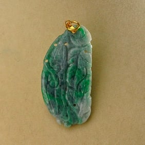 Carved Jade Pendant, 14K Gold Bail