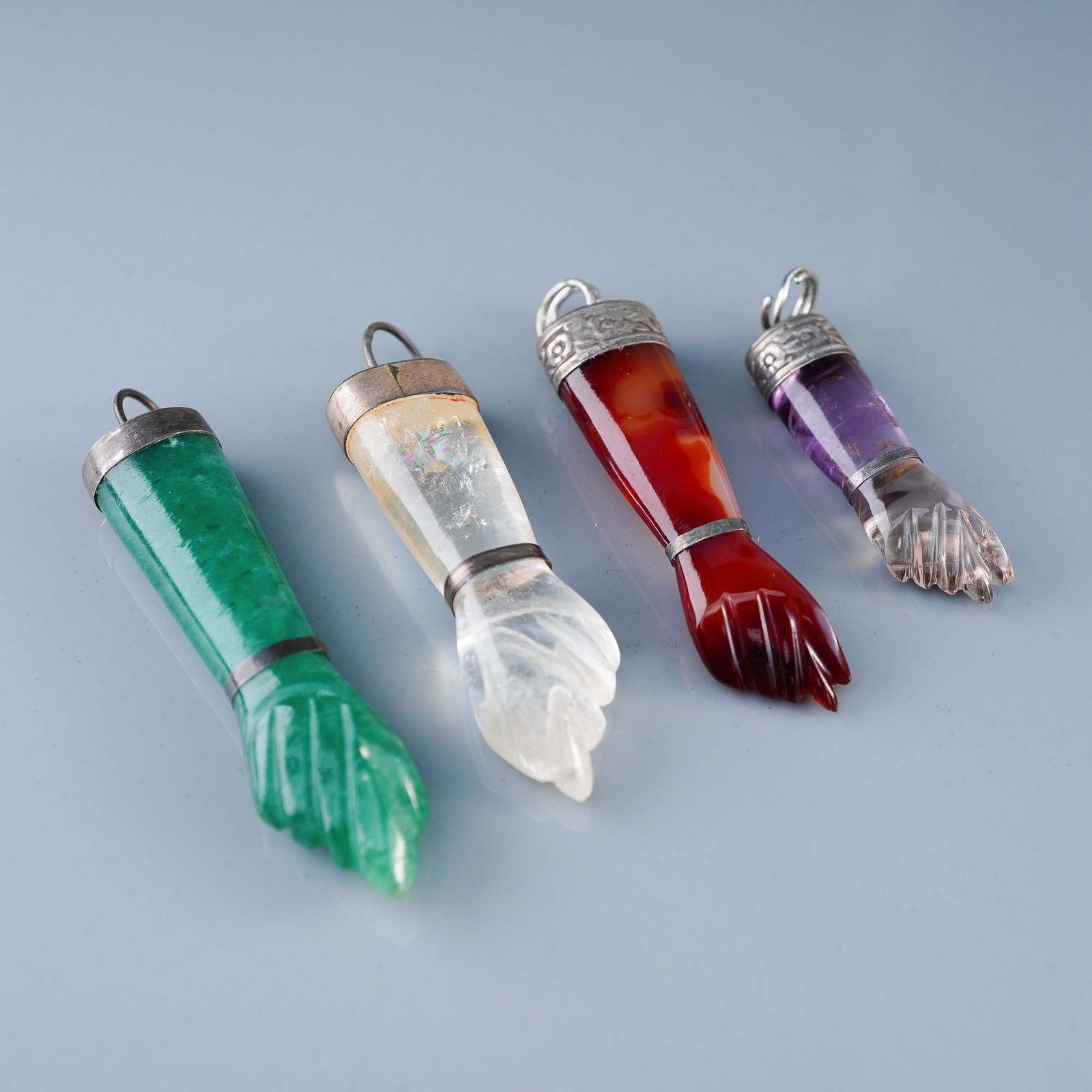4pc Hand-Carved Brazilian Figa Hand Pendants w/ Silver Mounts (1 of 6)