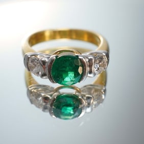 1.23CT Emerald & 0.63CTW Diamond Ring in 18K Gold & Platinum